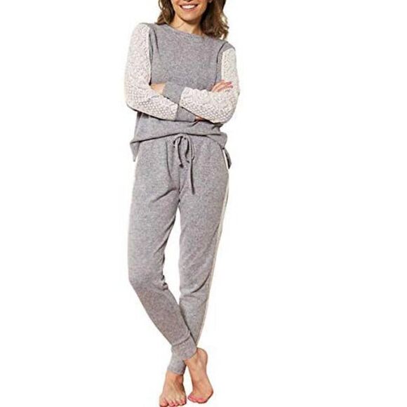 FLORA NIKROOZ WOMENS 2 PIECE PAJAMAS Small Heather GRAY Long Sleeve Loungewear - Picture 1 of 11